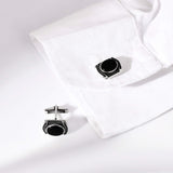 Mens Black Spinal Silver Cuff Link