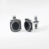 Mens Black Spinal Silver Cuff Link