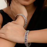 Laal Silver Bangle with cut stones