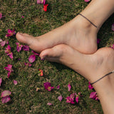 Silver anklet with black beads