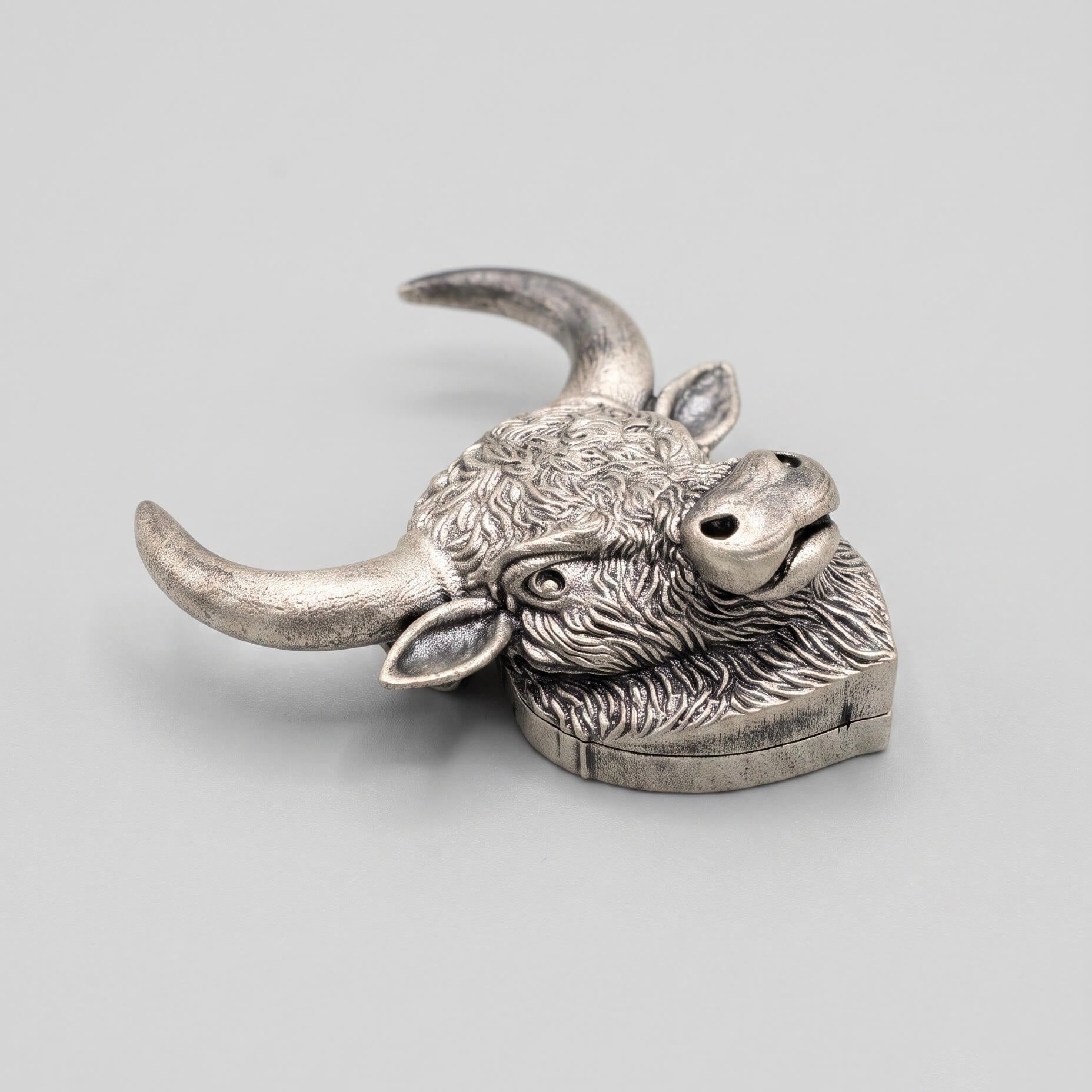 Bull Head Silver Brooch