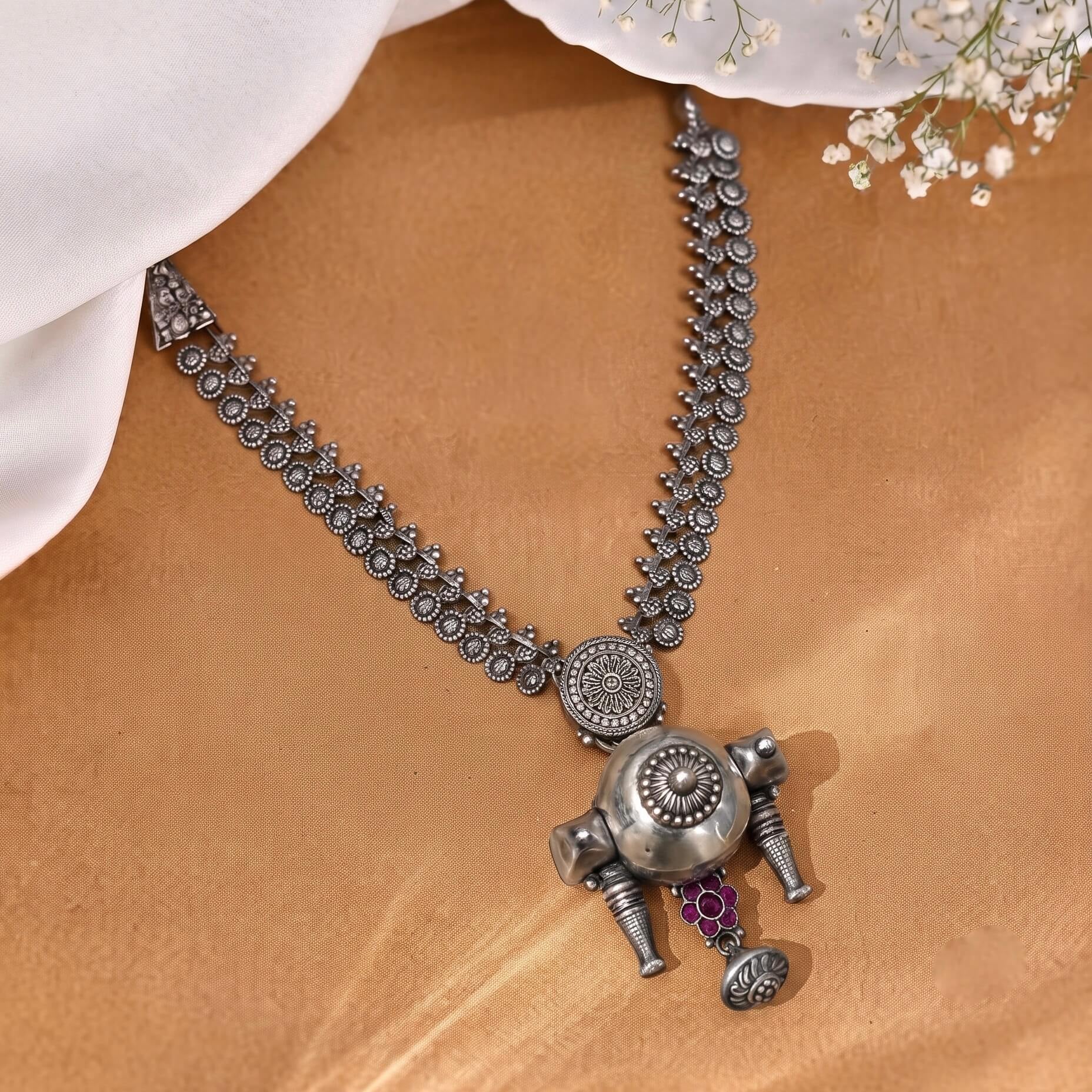 Jeevika Silver Tribal Pendant Necklace