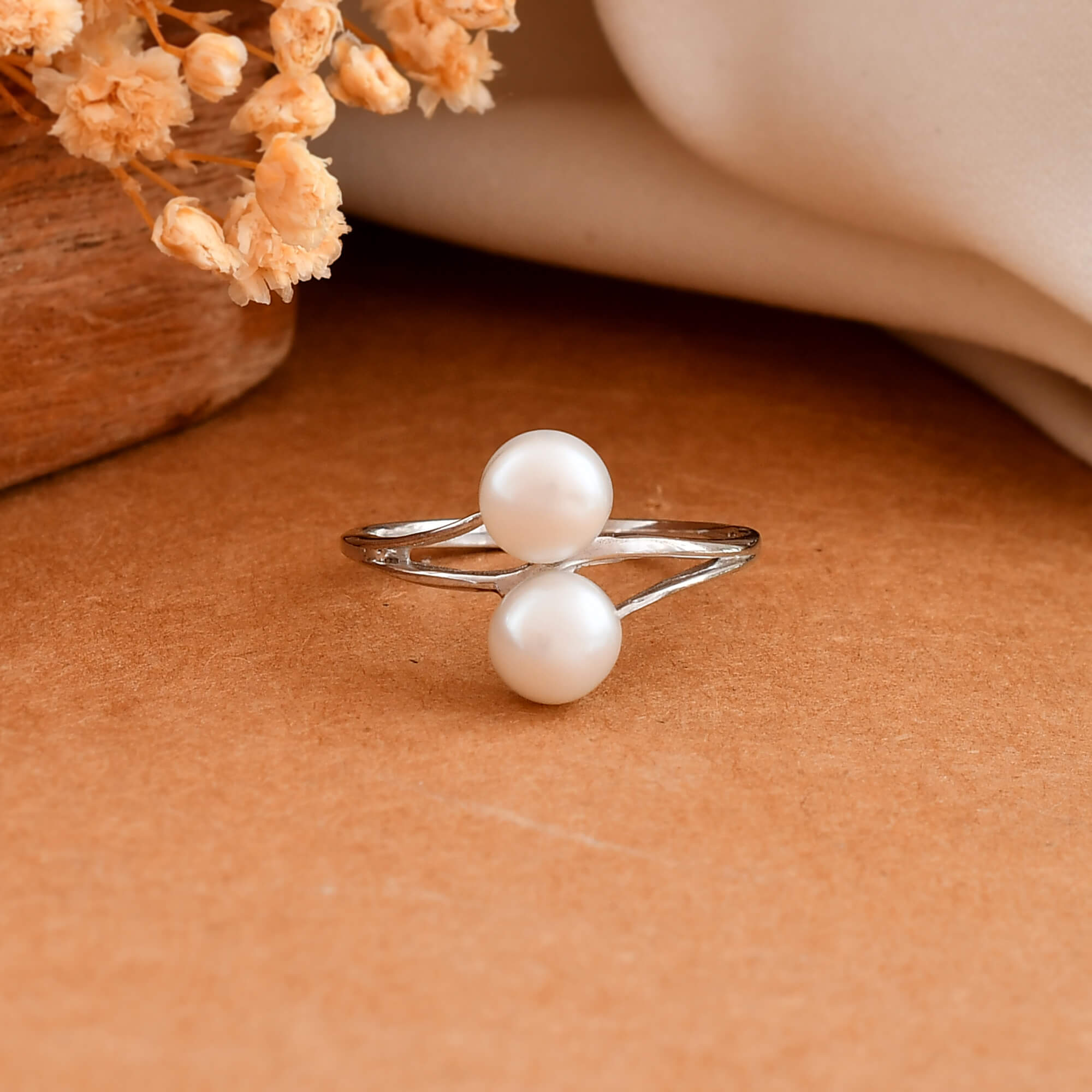 2 way silver pearl ring - 925 Silver Jewellery Meera Jaipur