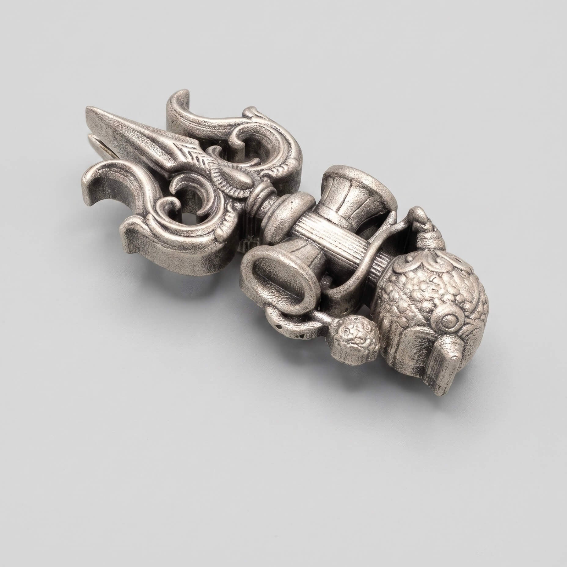 Trishul Damru Silver Brooch