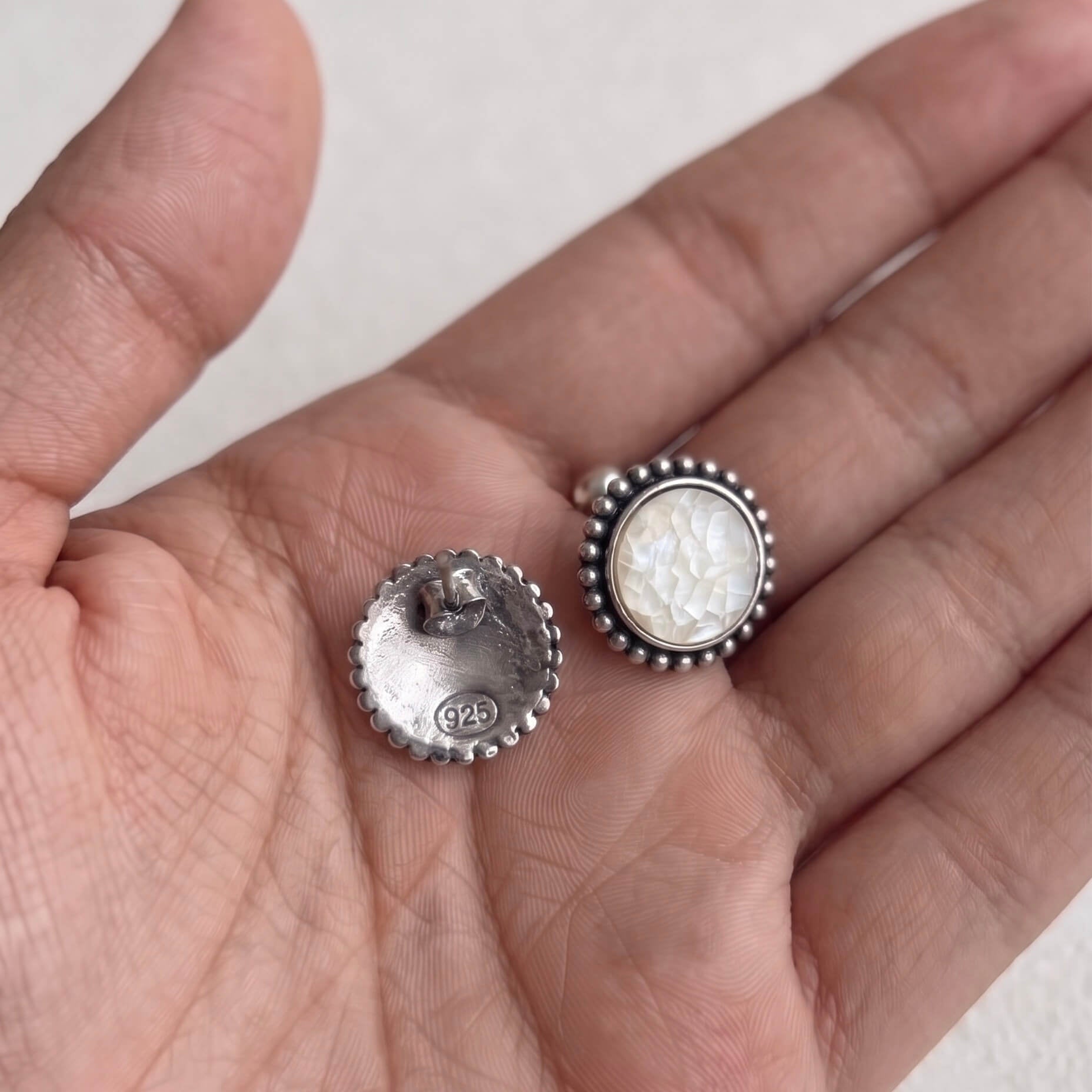 Round Pearl Silver Studs