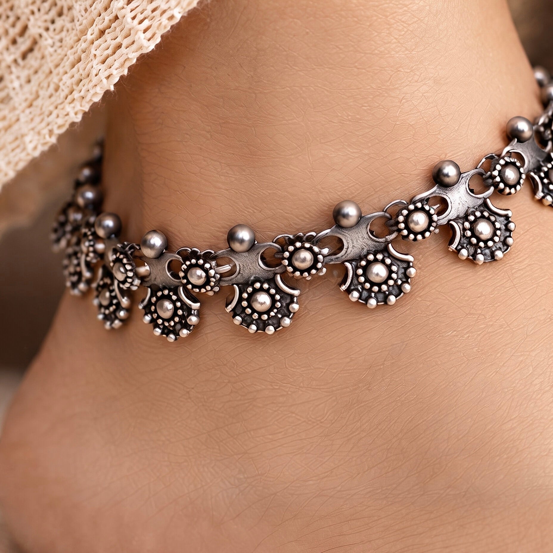 Floral Silver Chain Anklet