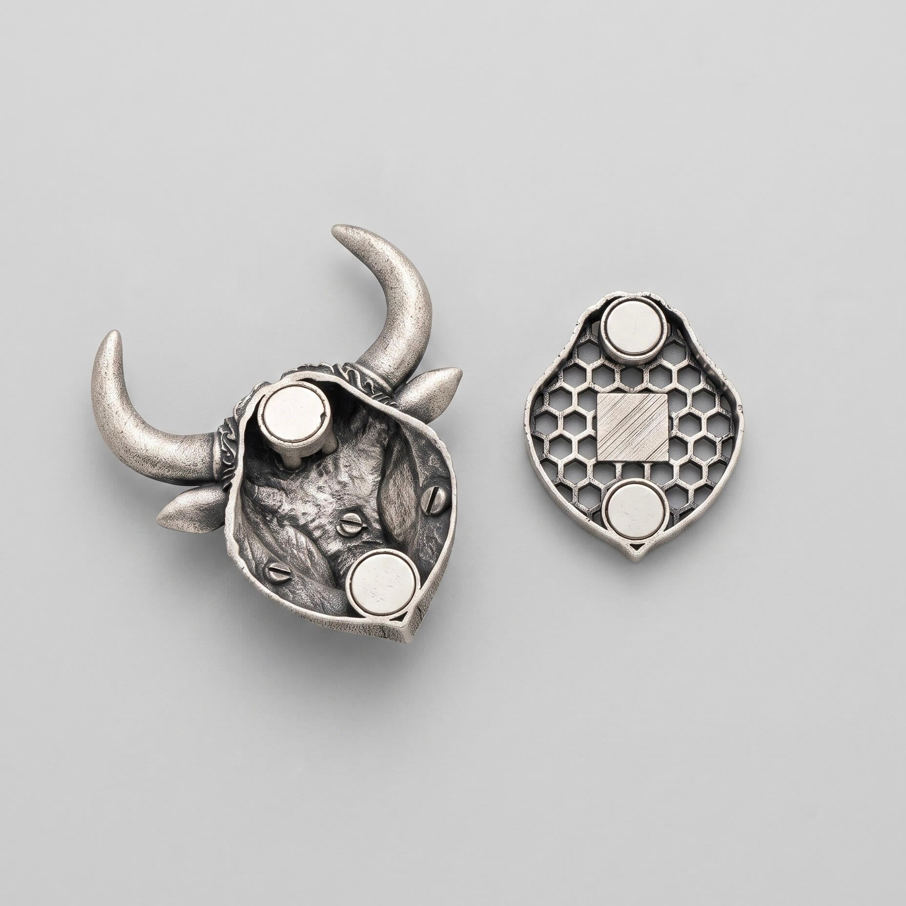 Bull Head Silver Brooch