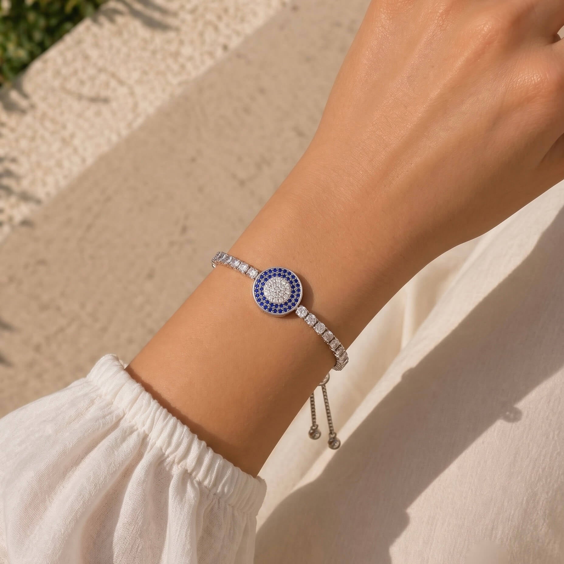 Evil Eye Tennis Silver Bracelet