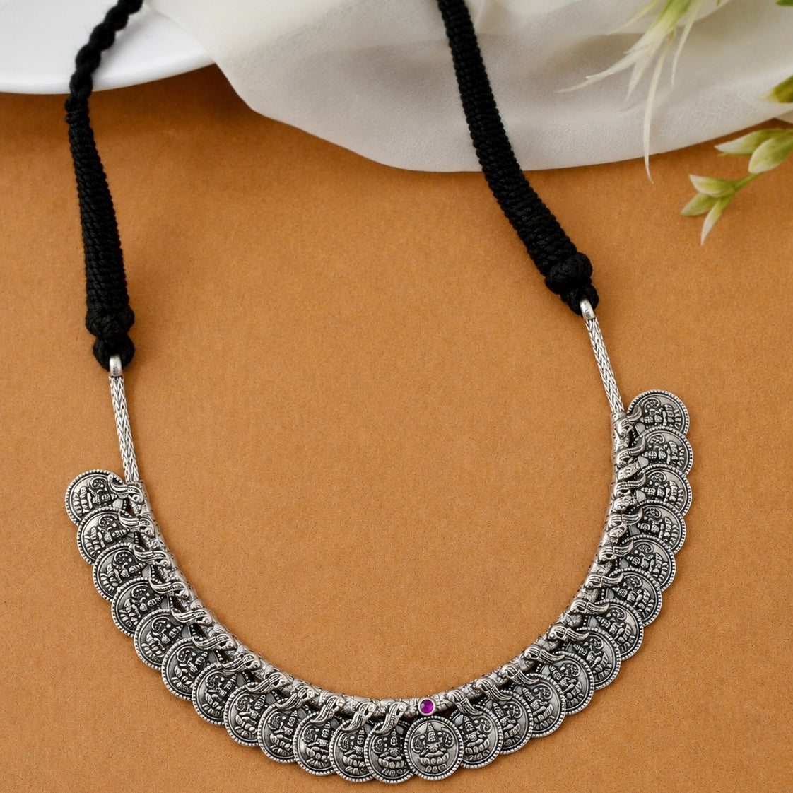 Mayur coin silver necklace