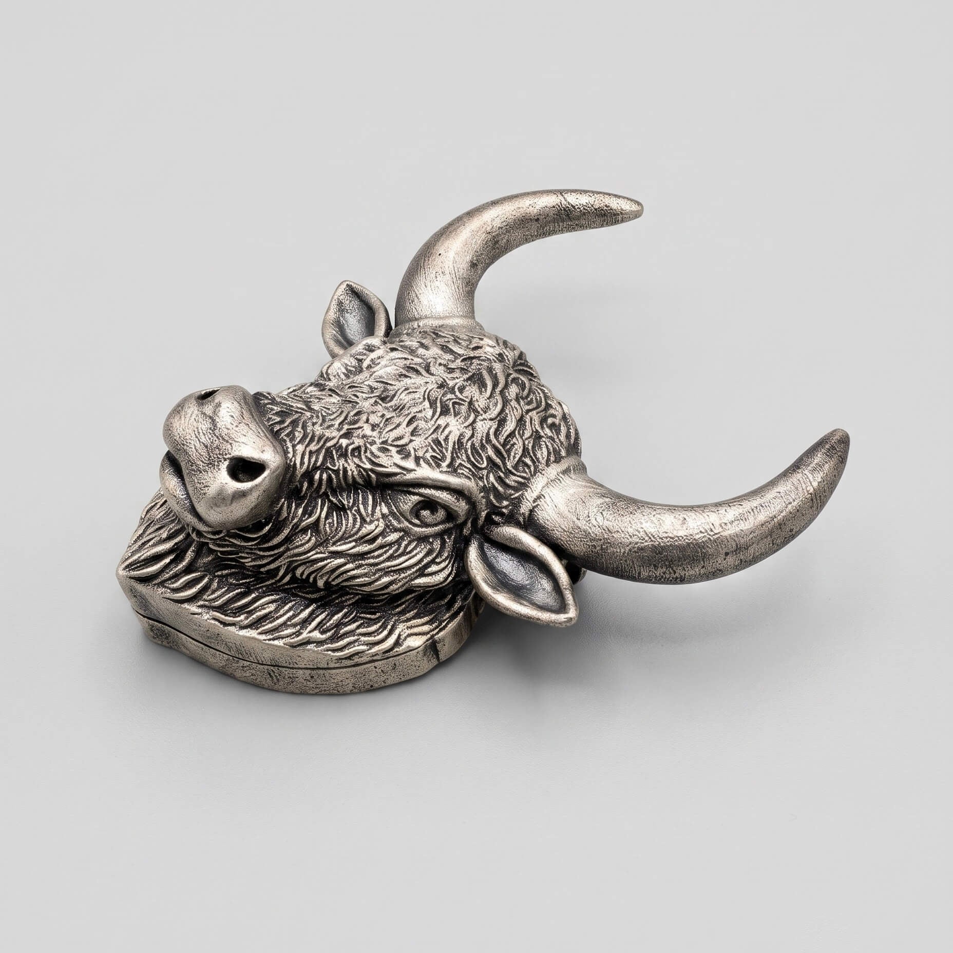 Bull Head Silver Brooch
