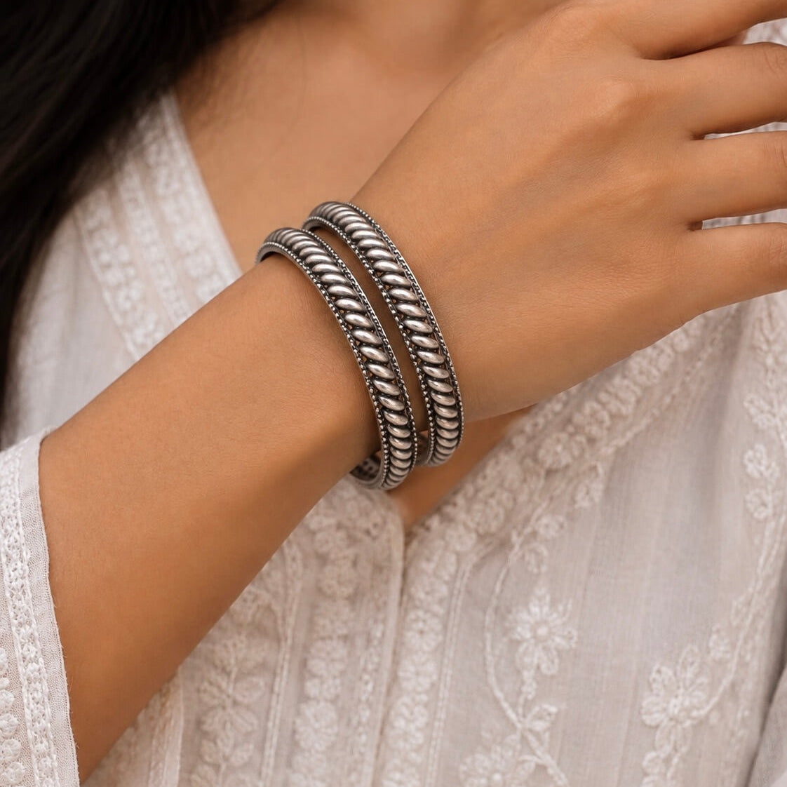 Manjari Tribal Silver Bangle