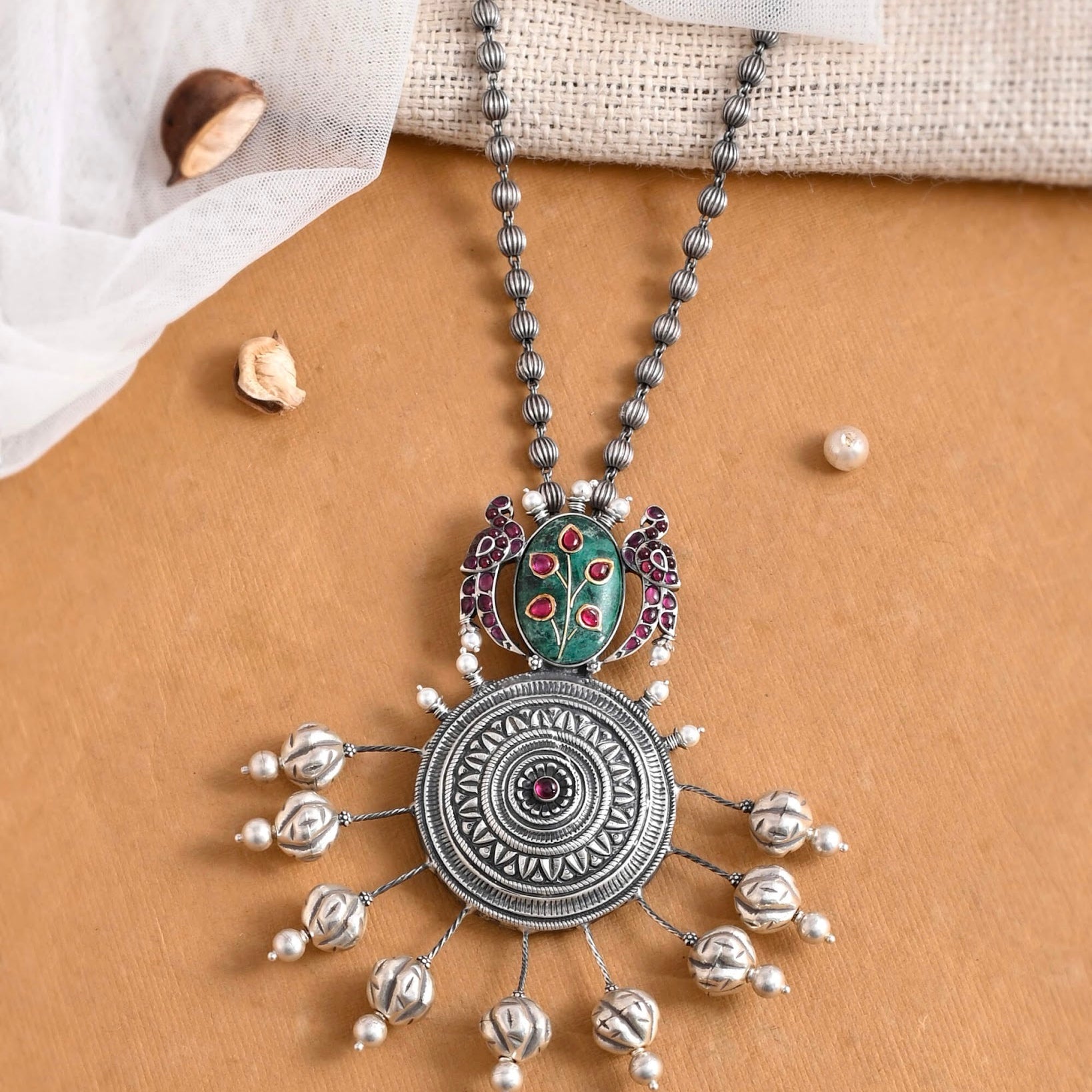 Apoorva Silver Long Pendant