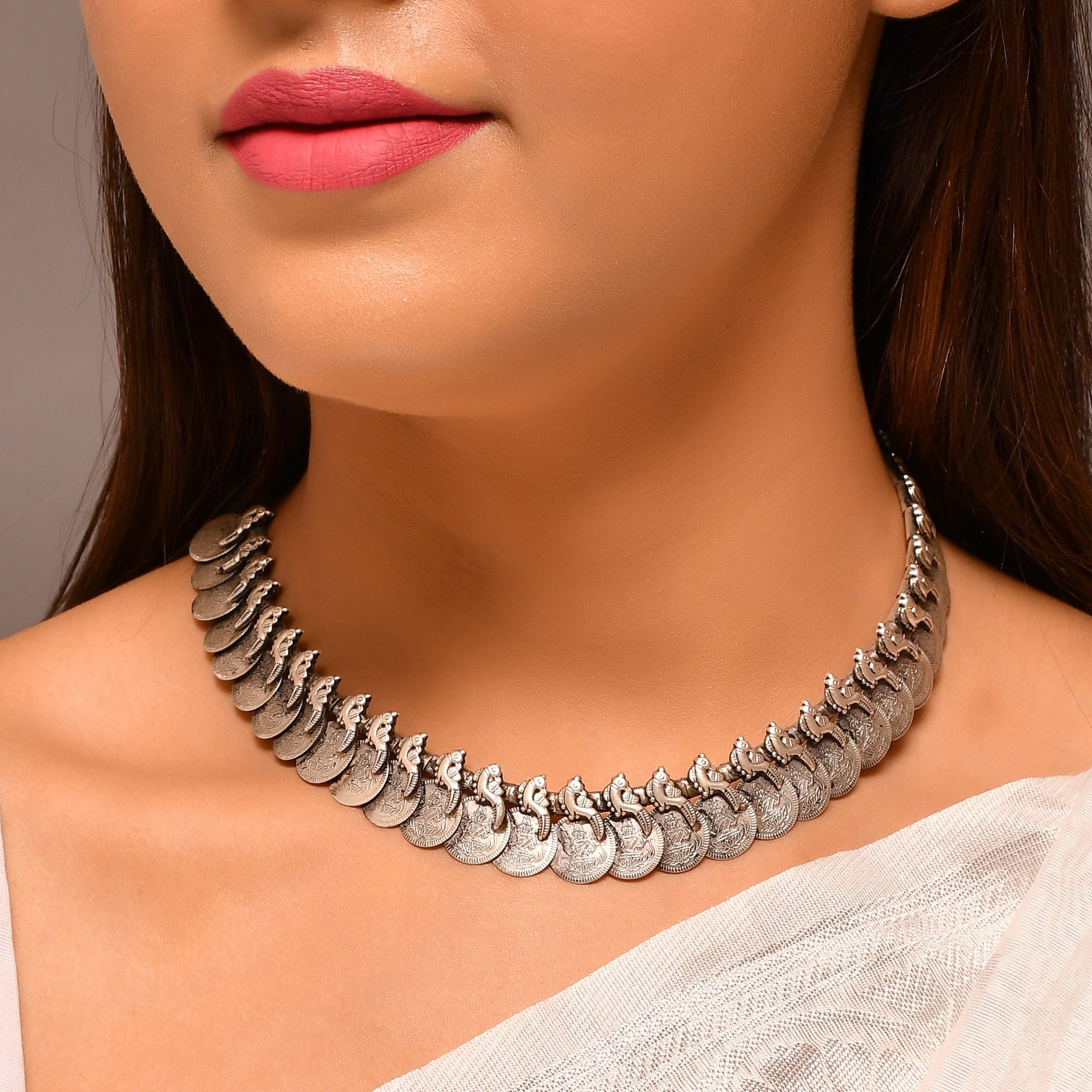 Mayur coin silver necklace - 925 Silver Jewellery Meera Jaipur
