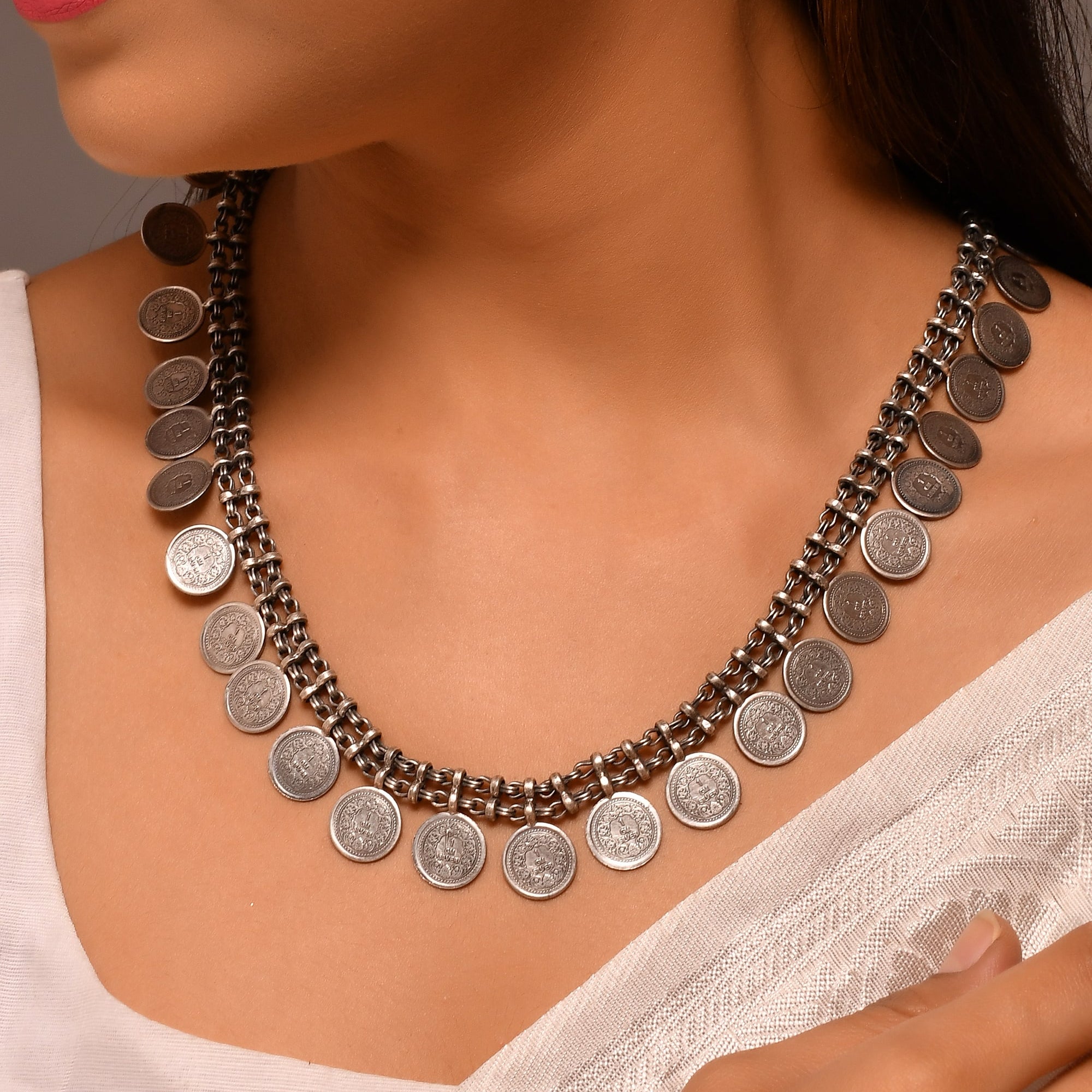Coin silver necklace - 925 Silver Jewellery Meera Jaipur
