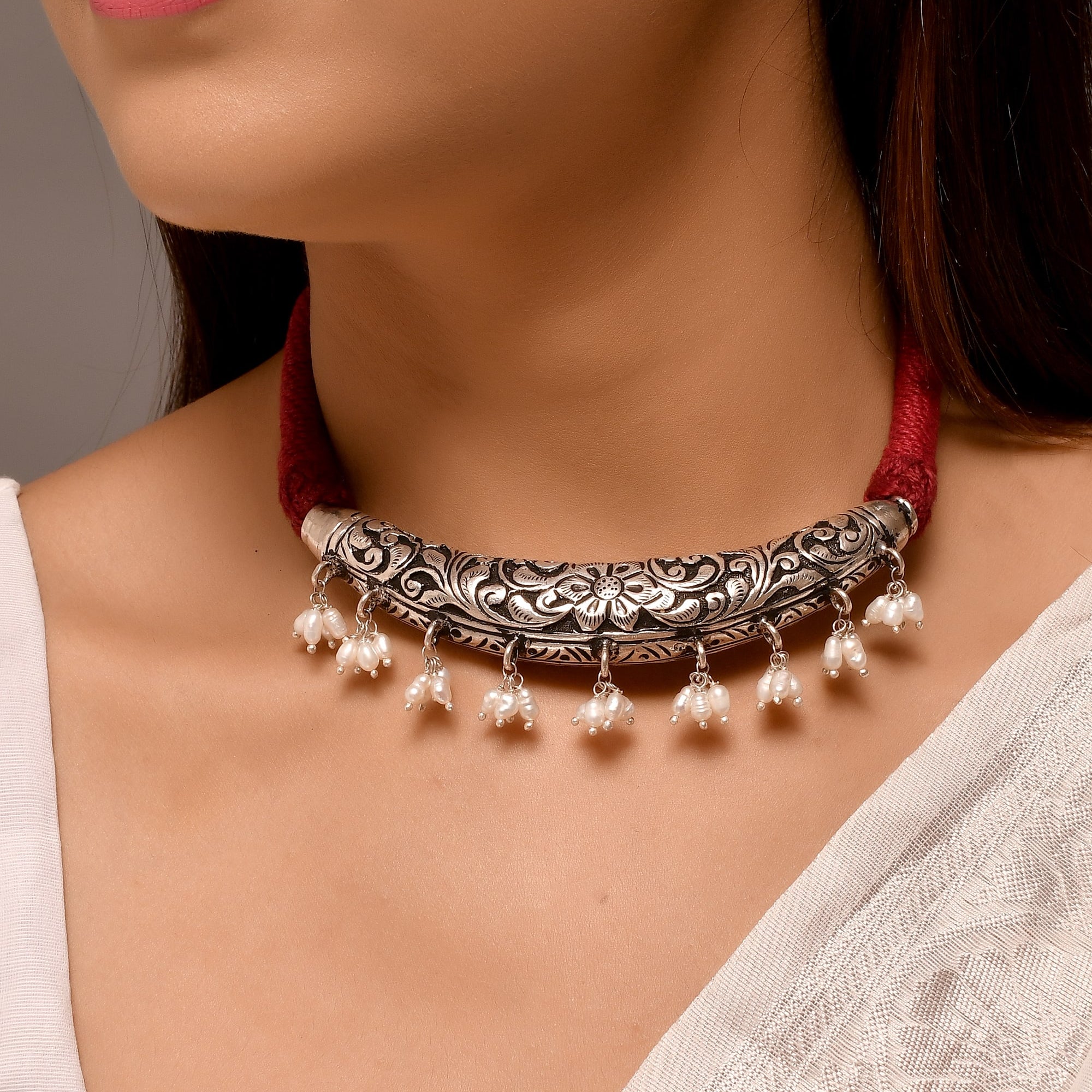 Shankh silver necklace - 925 Silver Jewellery Meera Jaipur