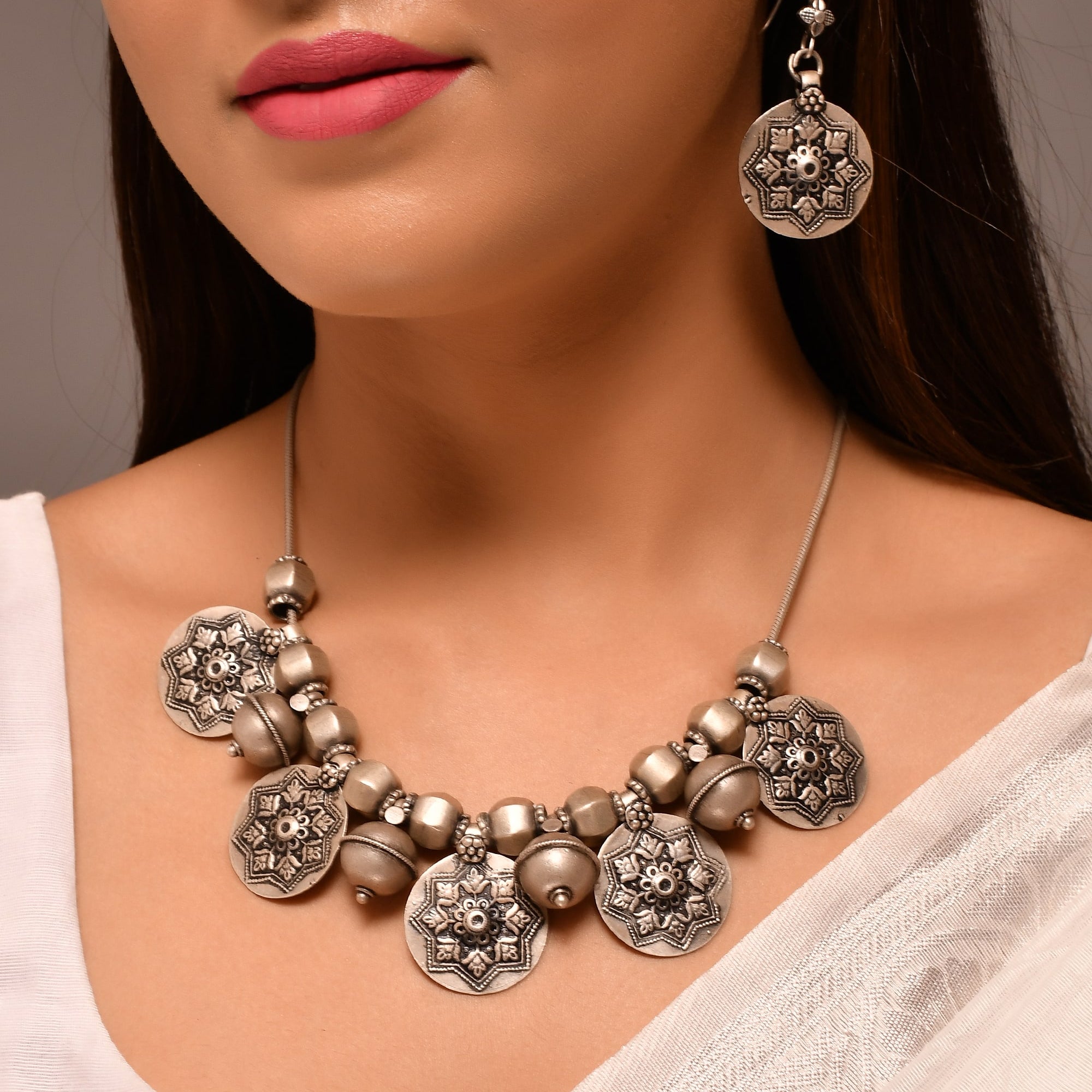 Aloka silver necklace - 925 Silver Jewellery Meera Jaipur