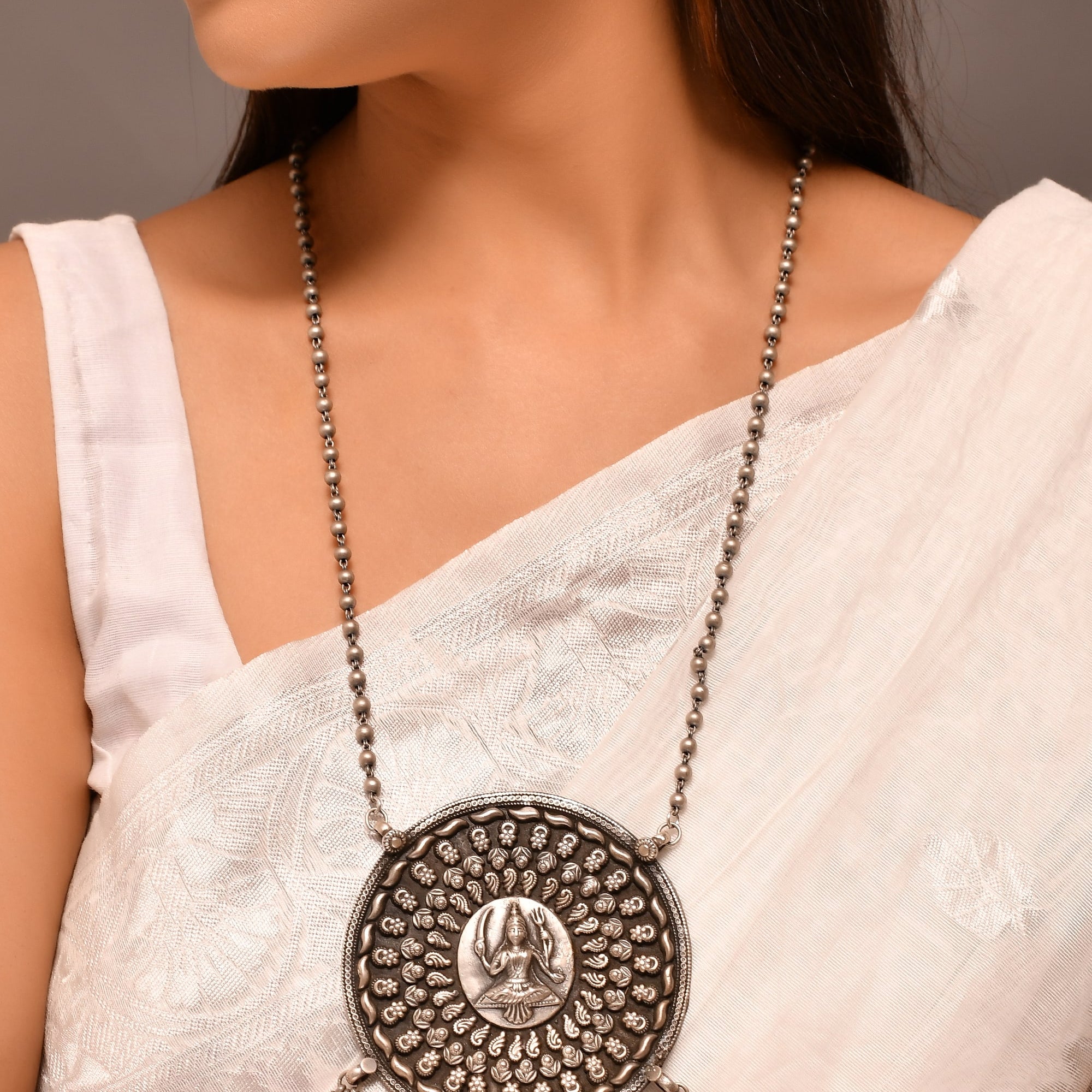 Kaali silver long necklace - 925 Silver Jewellery Meera Jaipur