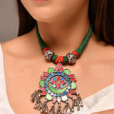 Multi color silver tribal necklace