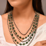 Iraa silver green bead necklace