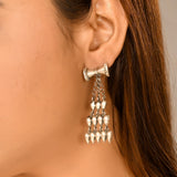 Damru long silver earrings