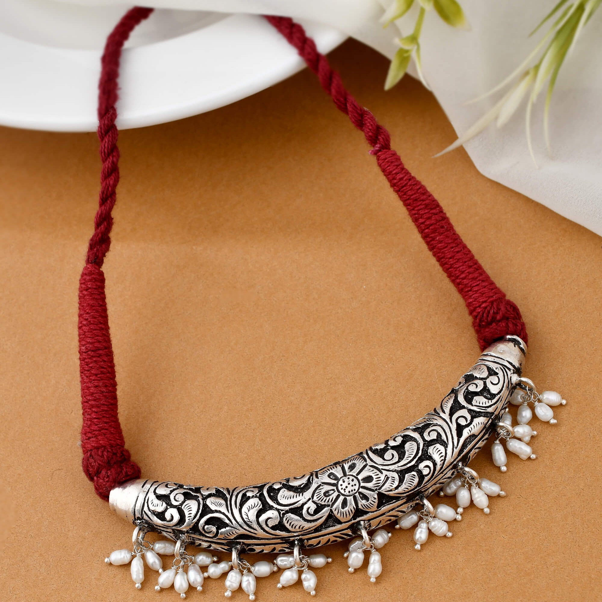 Shankh silver necklace - 925 Silver Jewellery Meera Jaipur