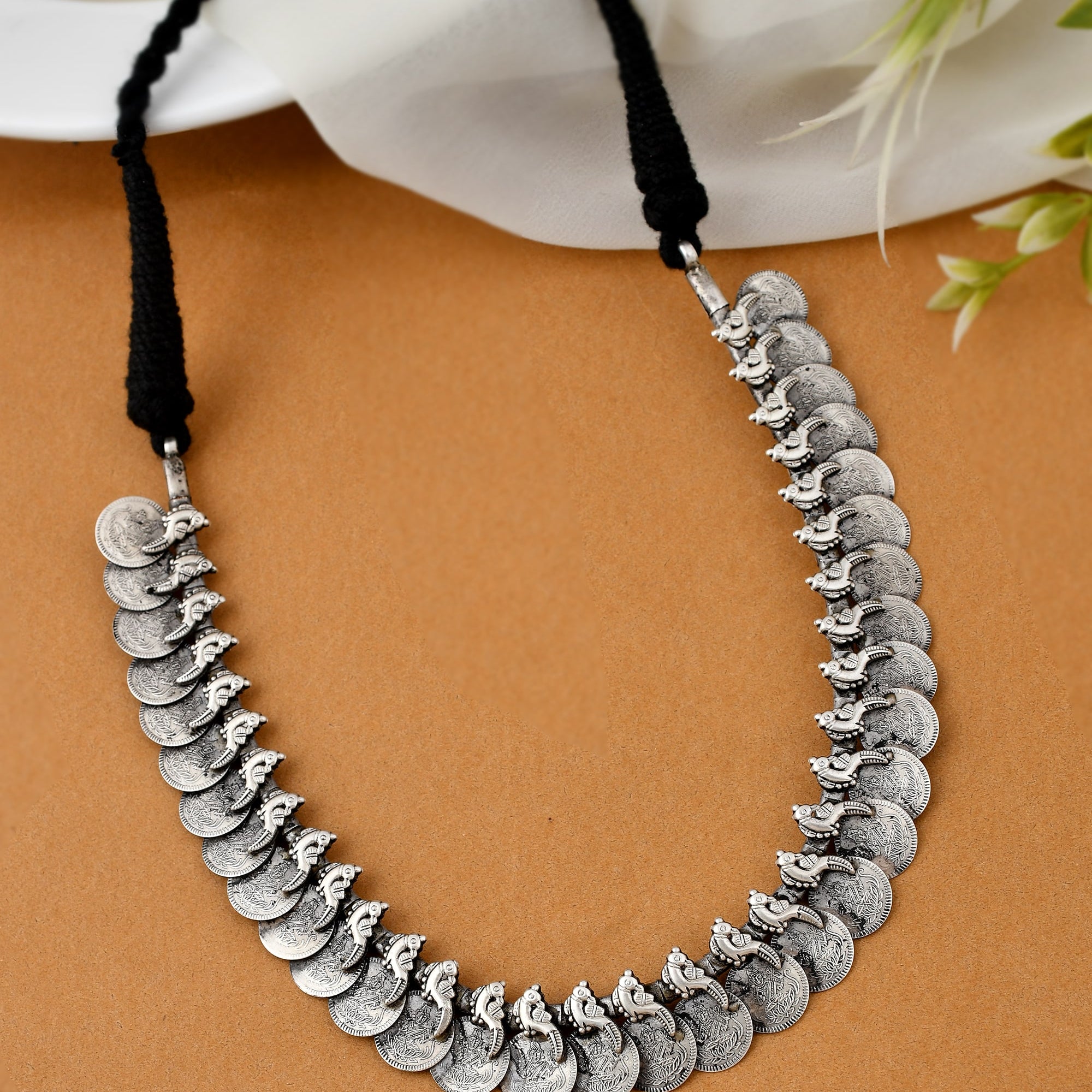 Mayur coin silver necklace - 925 Silver Jewellery Meera Jaipur