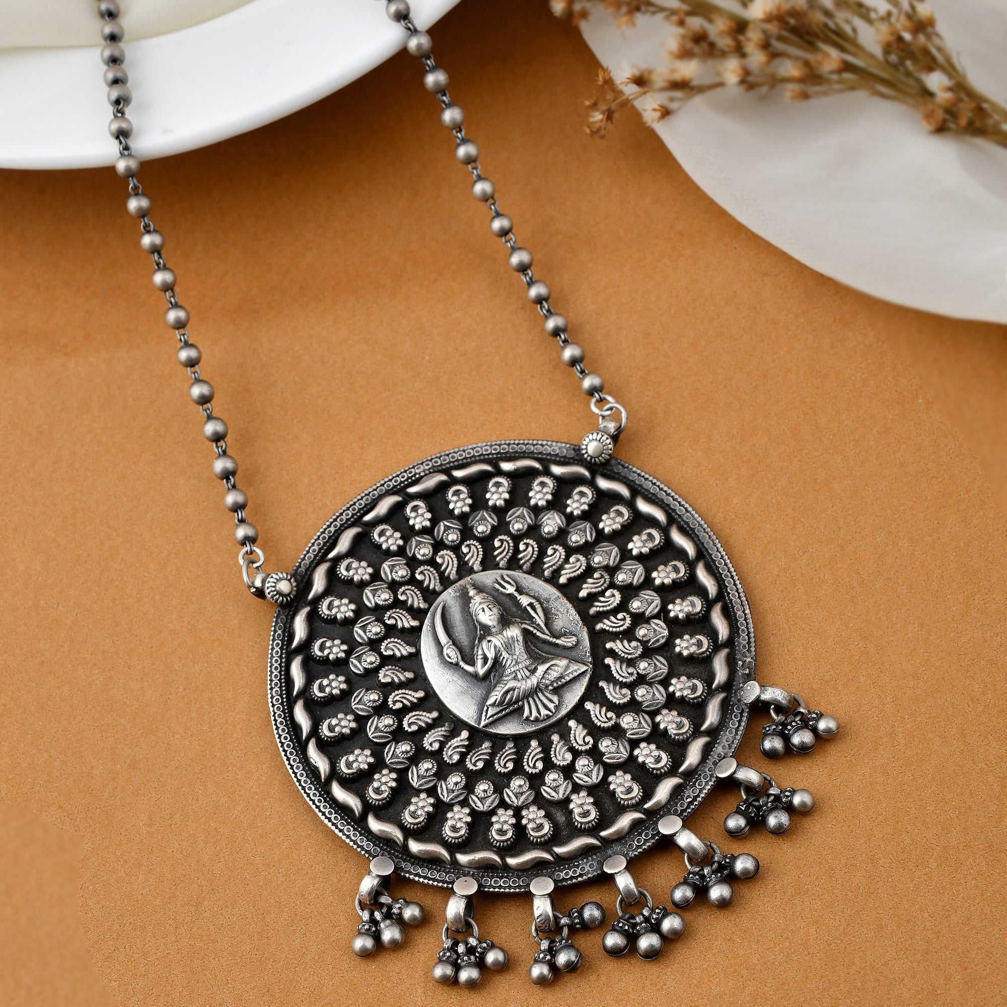 Kaali silver long necklace - 925 Silver Jewellery Meera Jaipur