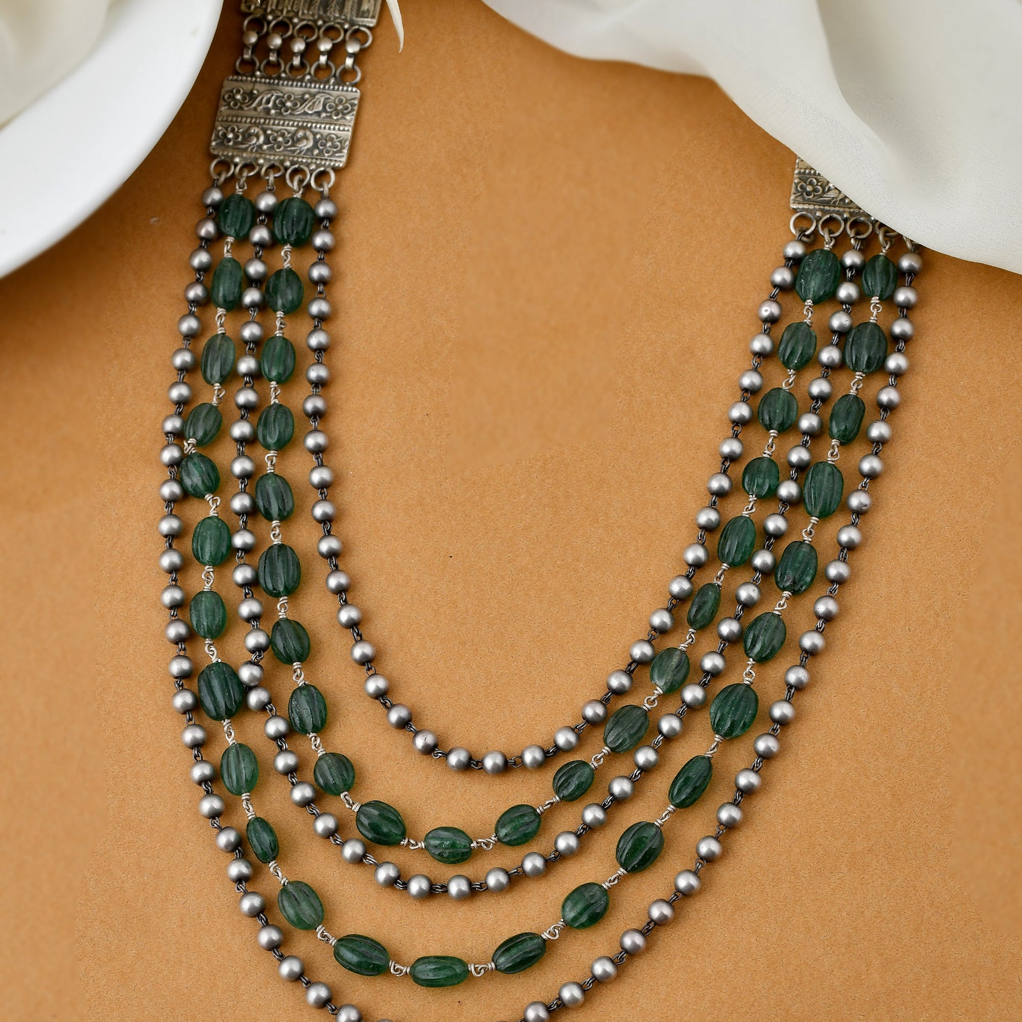 Iraa silver green bead necklace - 925 Silver Jewellery Meera Jaipur