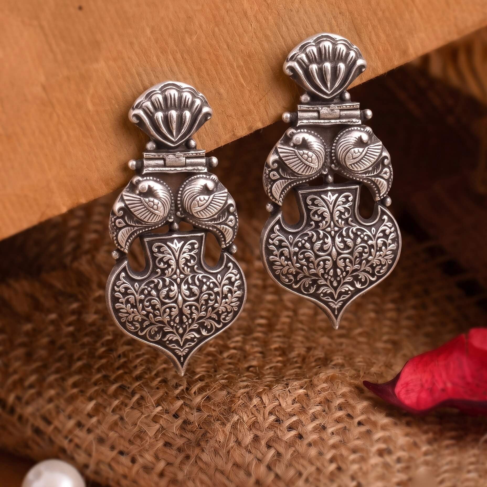 Temple silver earrings
