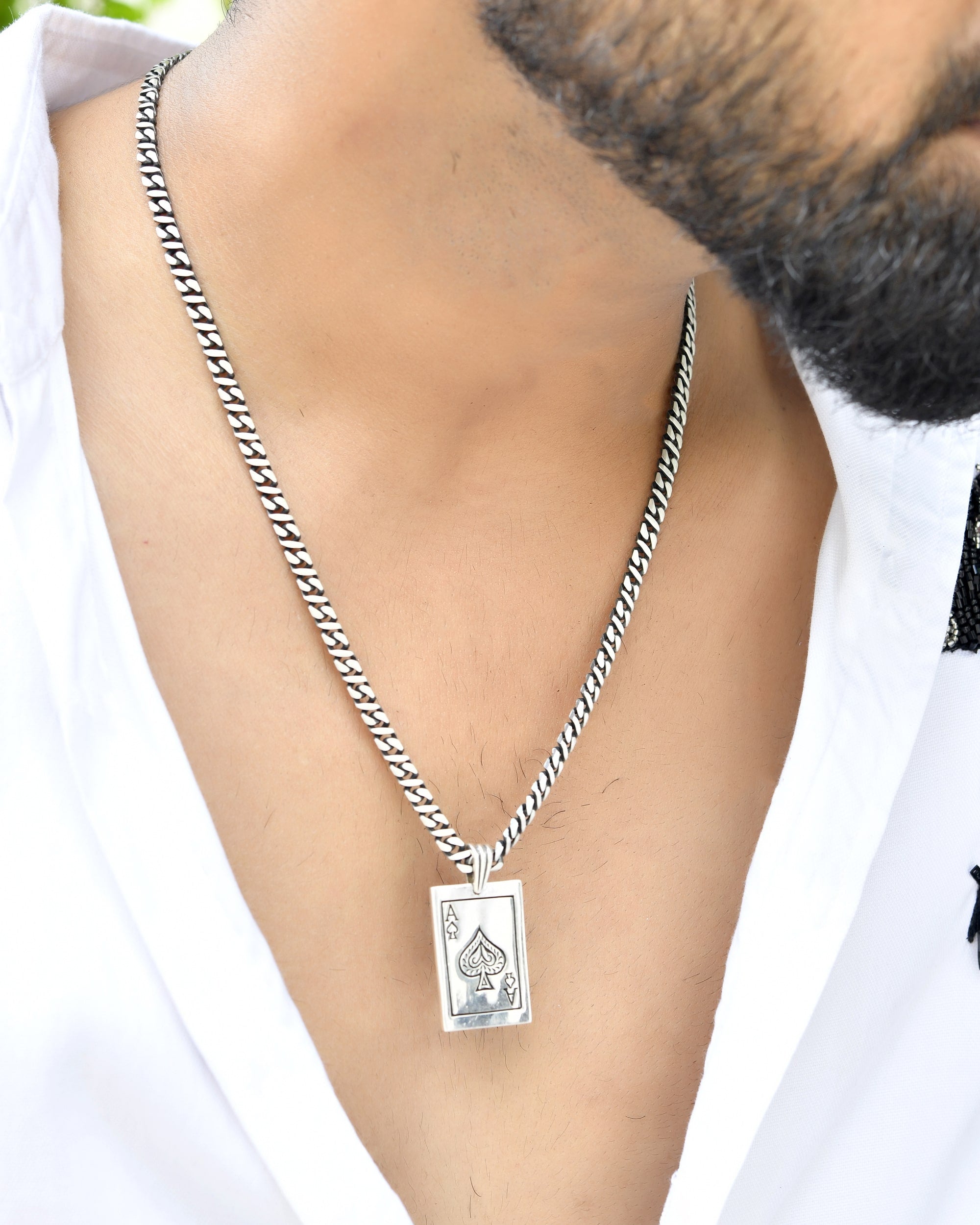 Ace Silver mens pendant - 925 Silver Jewellery Meera Jaipur