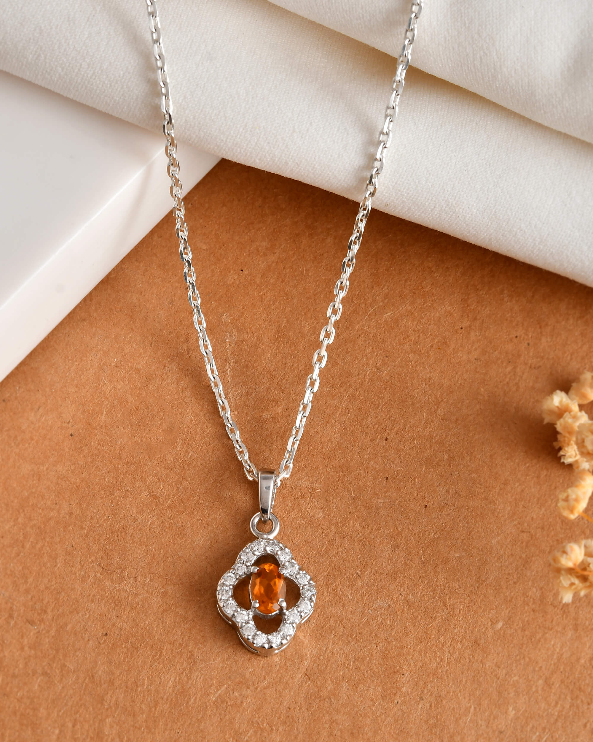 Amber Spark Silver Pendant - 925 Silver Jewellery Meera Jaipur