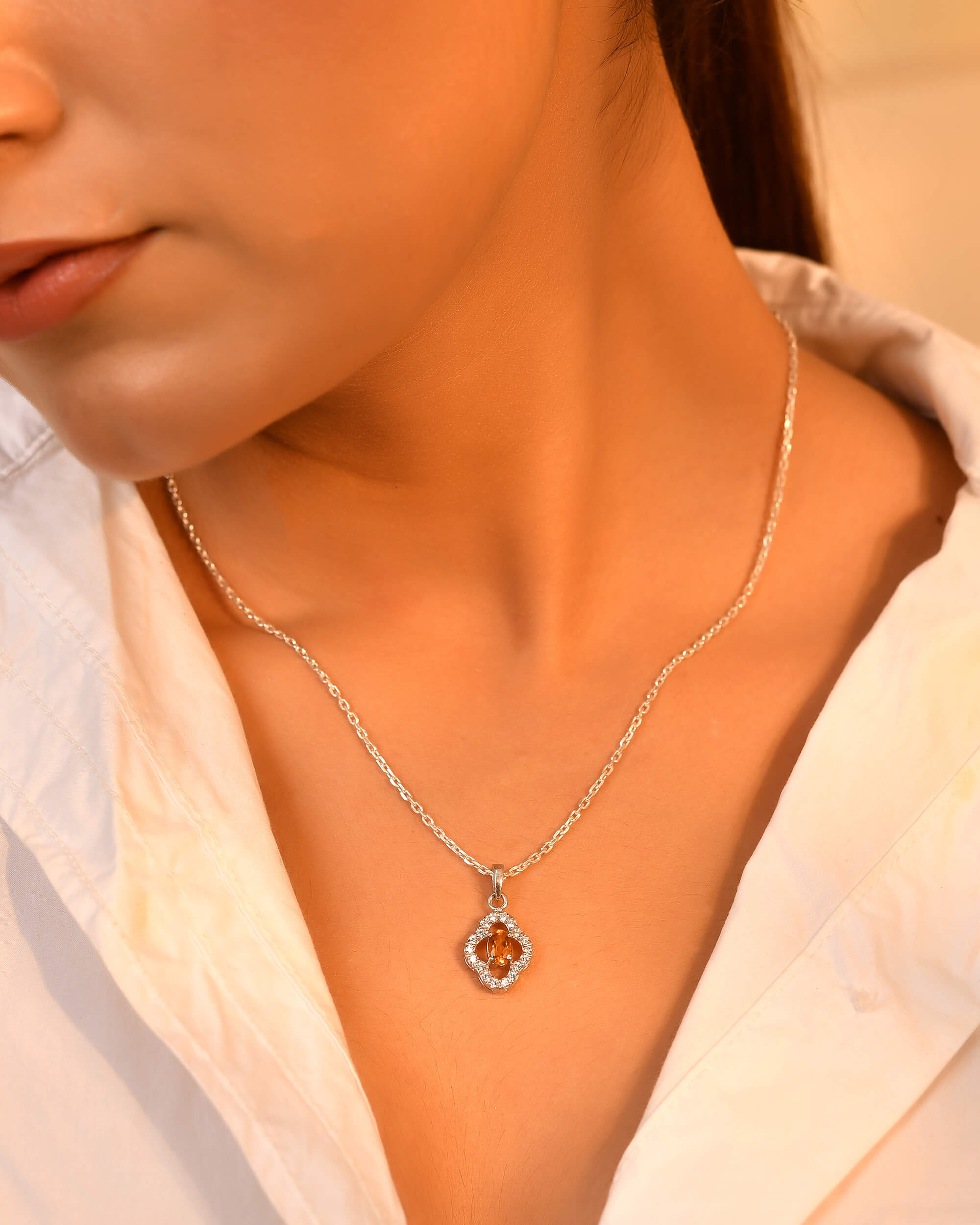 Amber Spark Silver Pendant - 925 Silver Jewellery Meera Jaipur