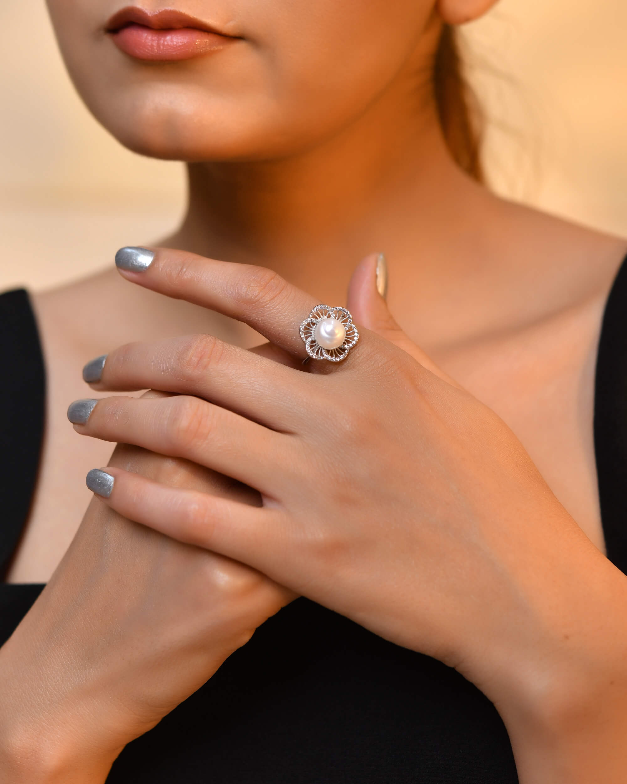 Ameera silver pearl ring - 925 Silver Jewellery Meera Jaipur
