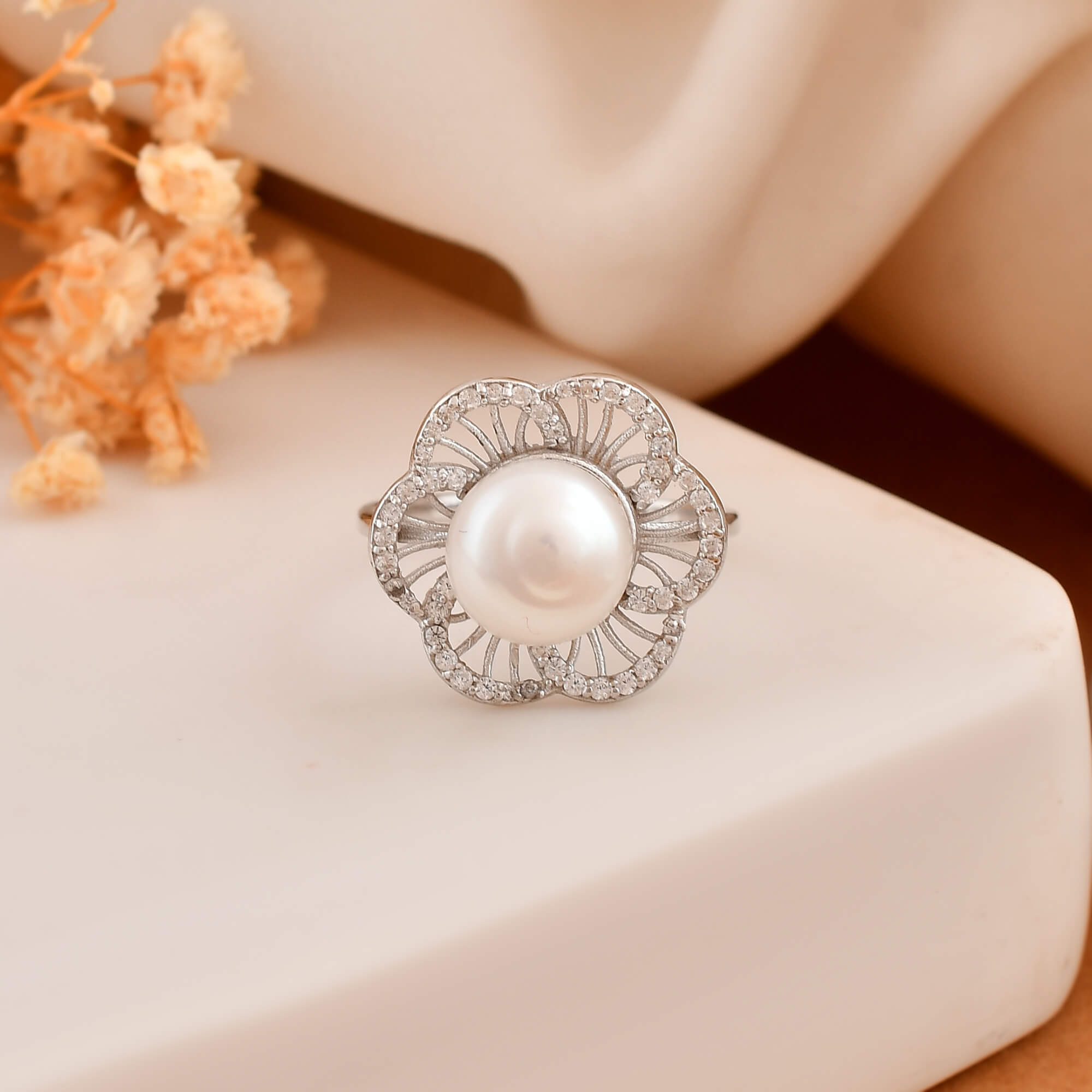 Ameera silver pearl ring - 925 Silver Jewellery Meera Jaipur