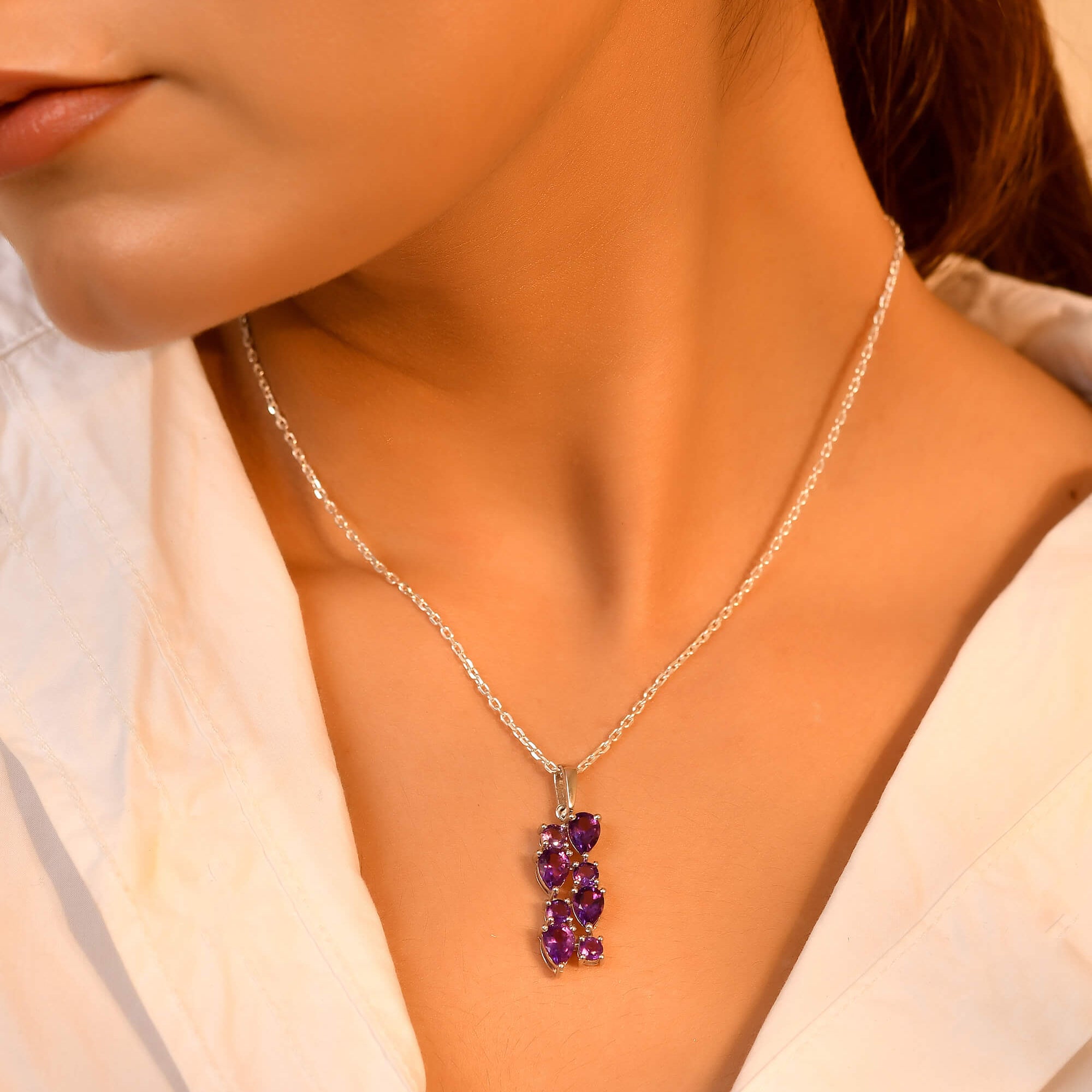 Amethyst Cascade Pendant - 925 Silver Jewellery Meera Jaipur