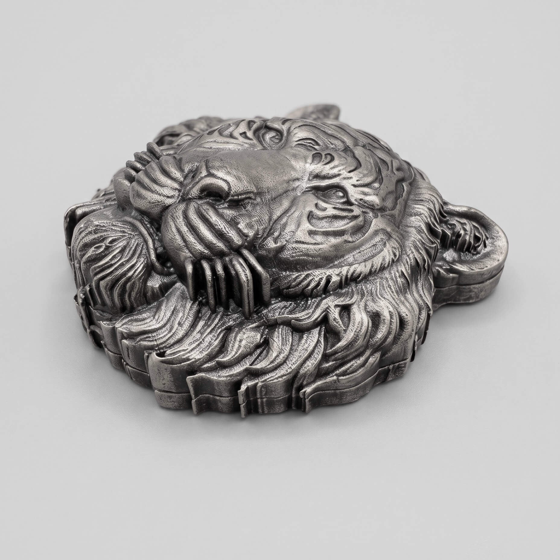 Tiger Face Silver Brooch