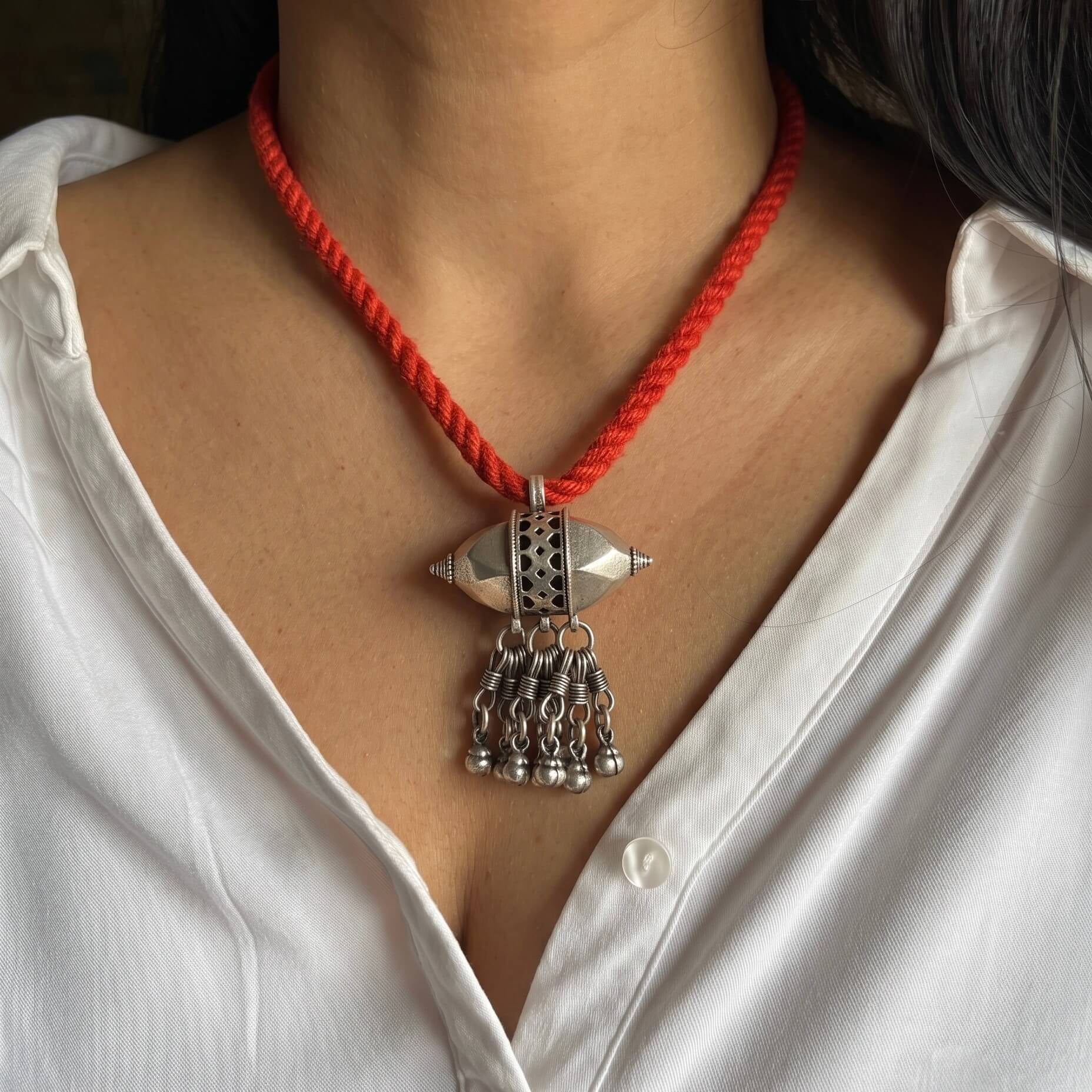 Dholki Silver Pendant Necklace