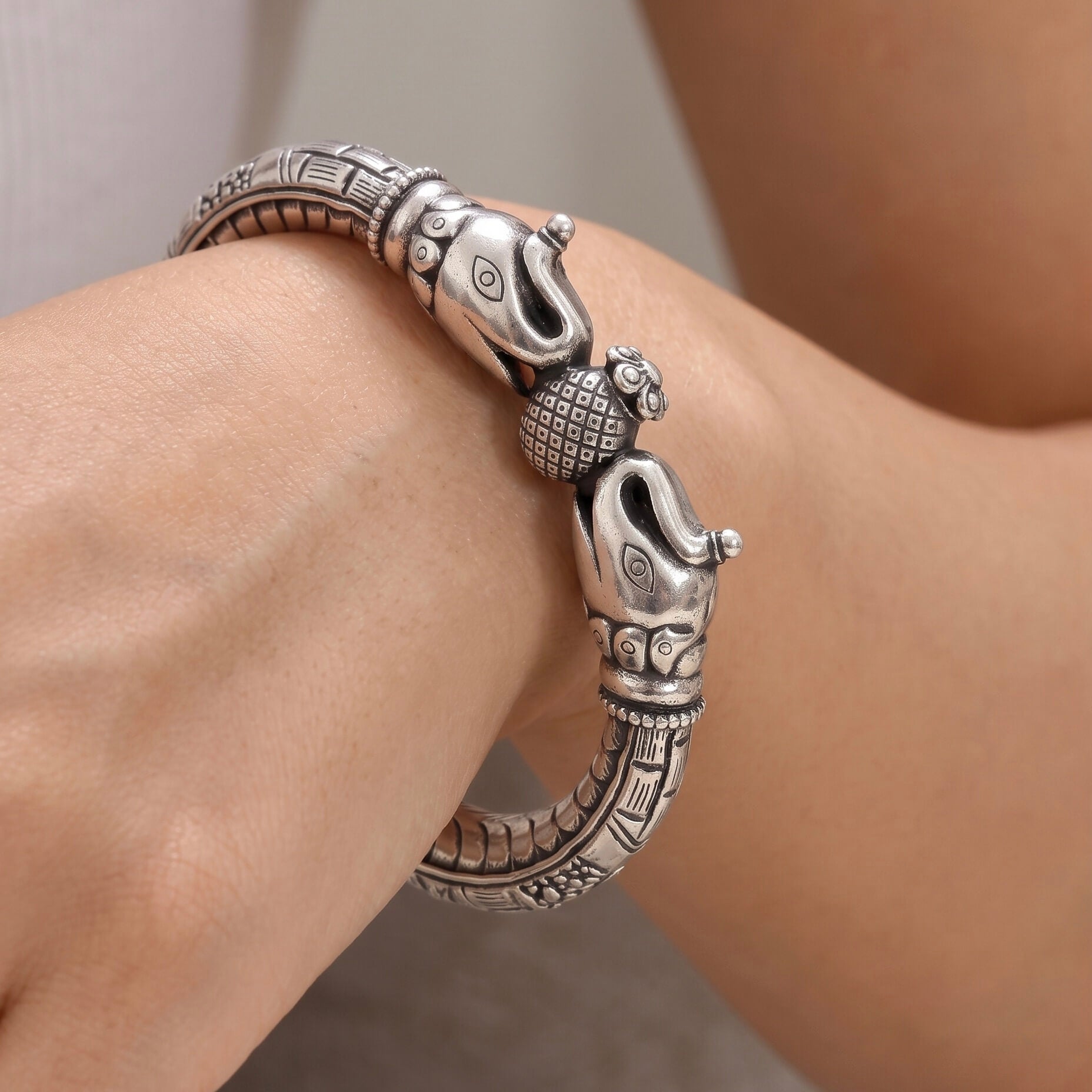 Elephant Silver Bangle