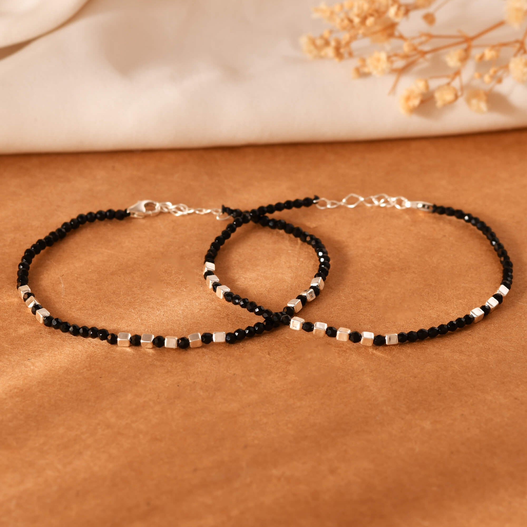 Black Bead Bracelets - 925 Silver Jewellery Meera Jaipur
