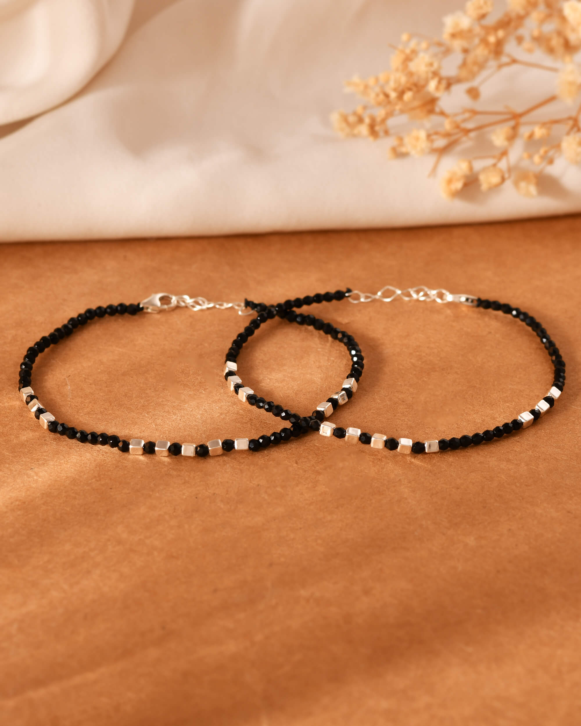 Black Bead Bracelets - 925 Silver Jewellery Meera Jaipur