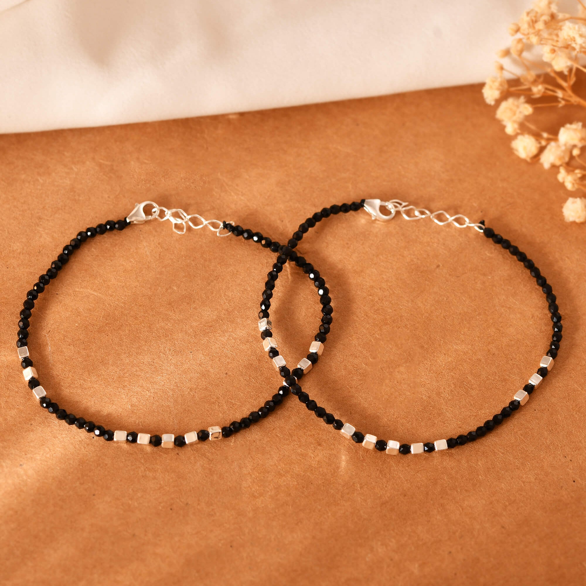 Black Bead Bracelets - 925 Silver Jewellery Meera Jaipur