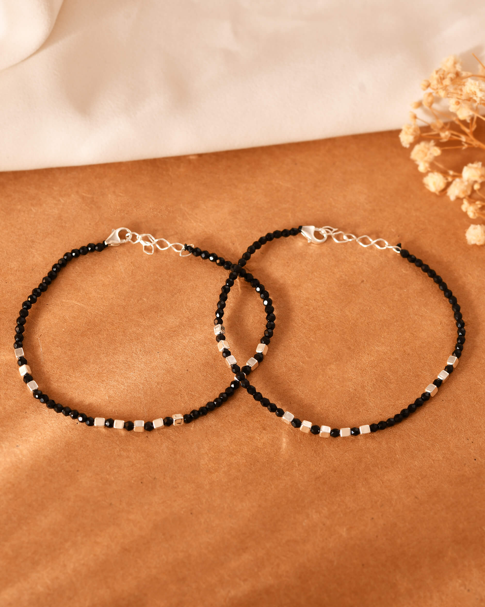 Black Bead Bracelets - 925 Silver Jewellery Meera Jaipur