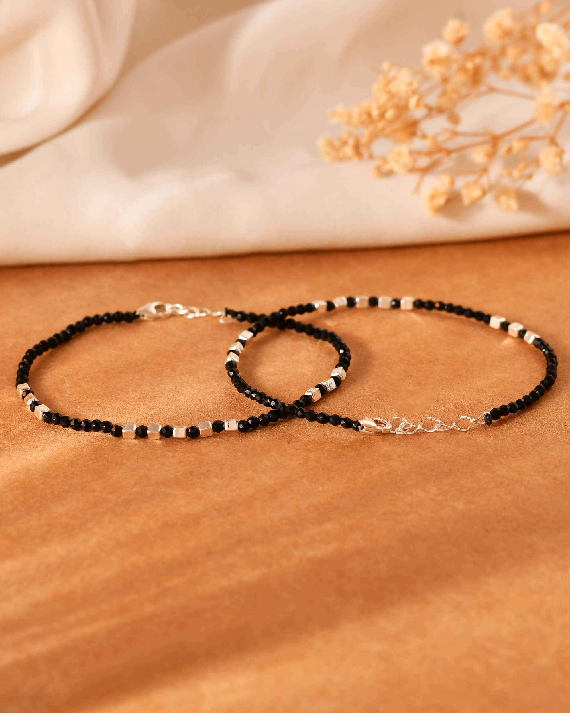 Black Bead Bracelets - 925 Silver Jewellery Meera Jaipur