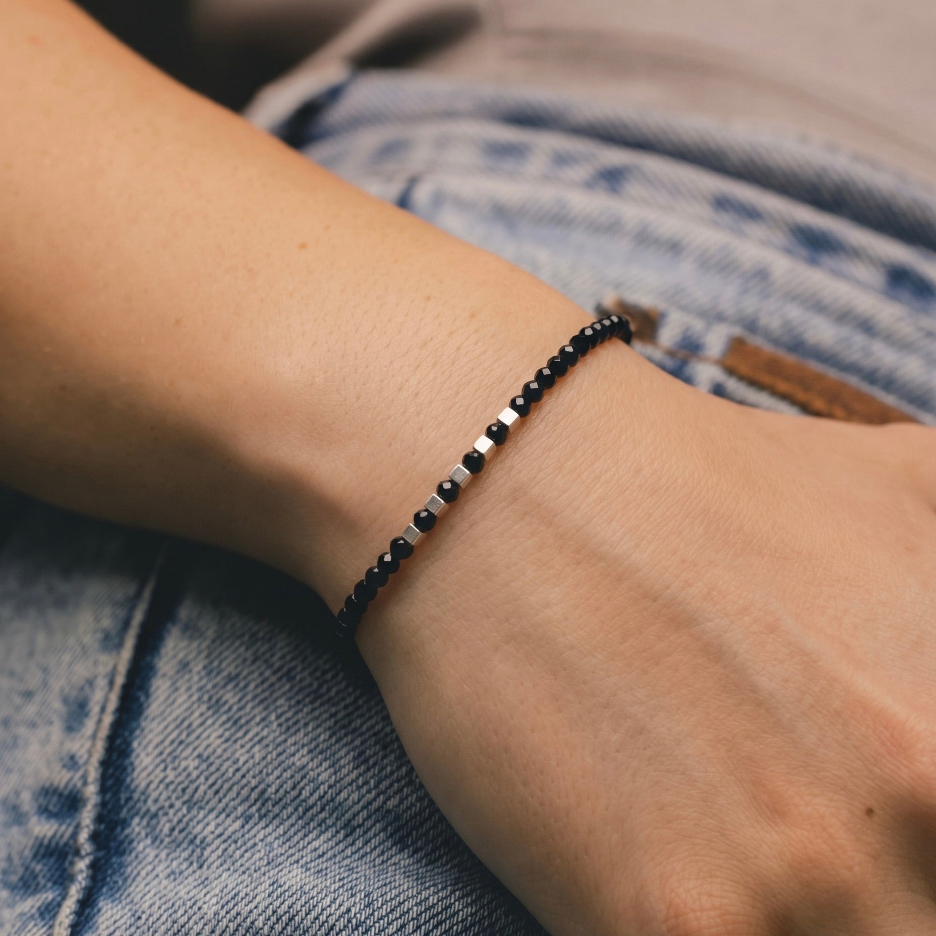 Black Bead Bracelets - 925 Silver Jewellery Meera Jaipur