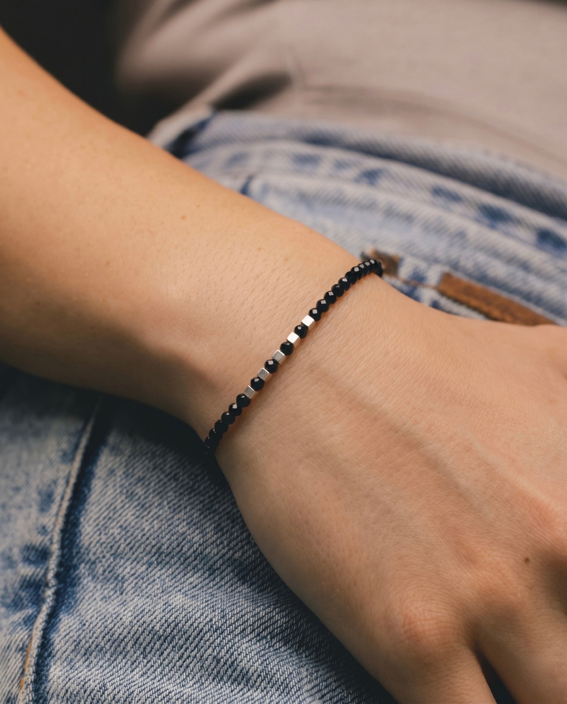 Black Bead Bracelets - 925 Silver Jewellery Meera Jaipur