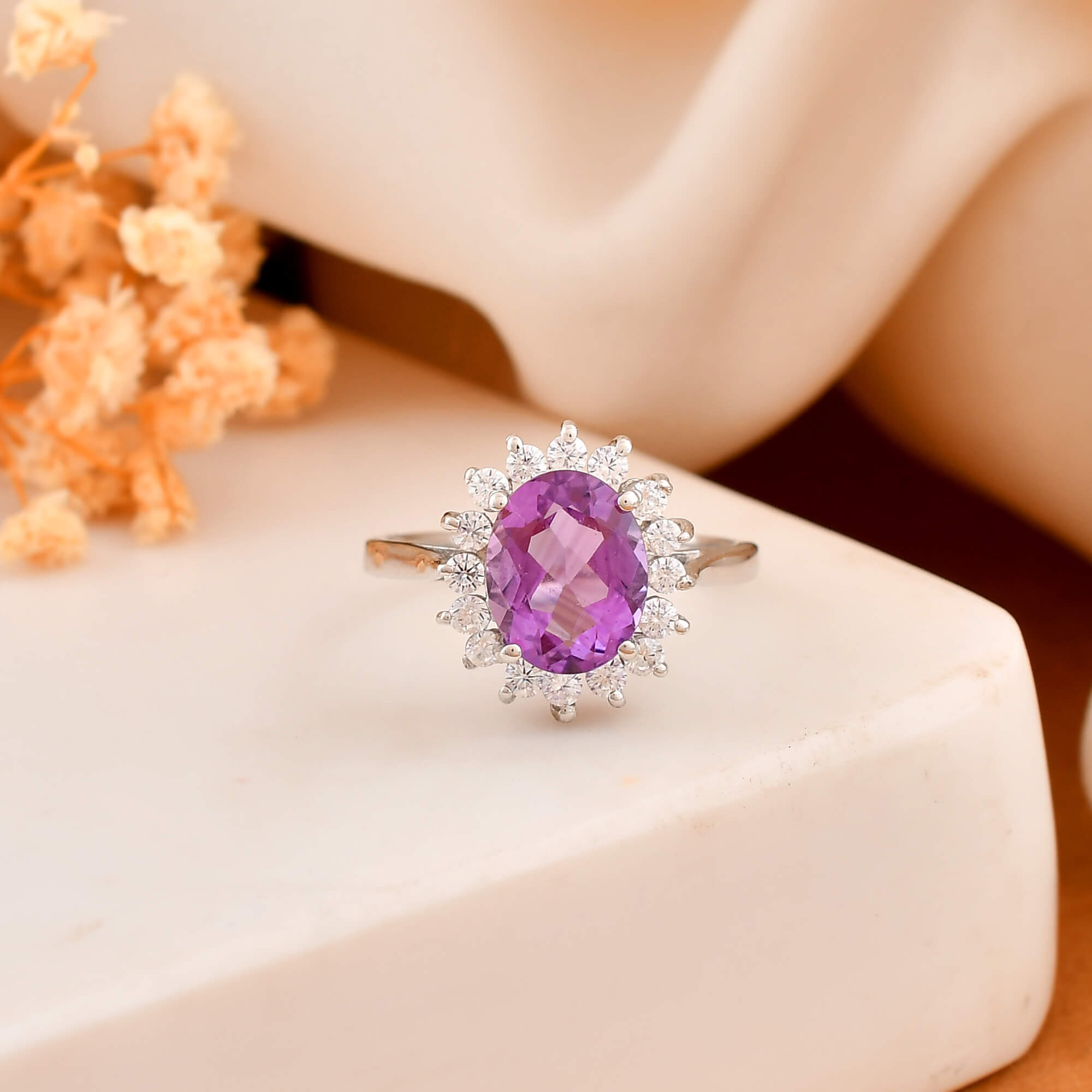 Bloom amethyst silver ring - 925 Silver Jewellery Meera Jaipur