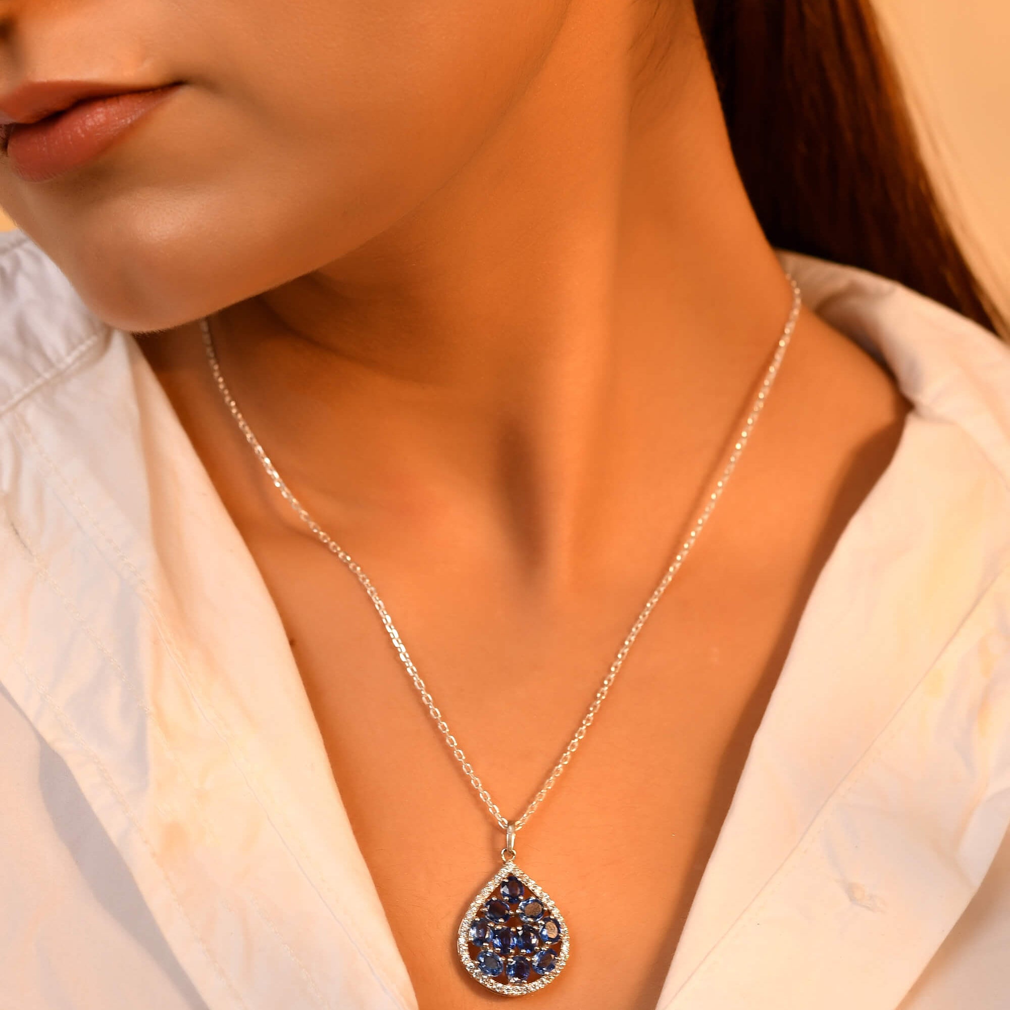 Blue Royale Cluster Pendant - 925 Silver Jewellery Meera Jaipur