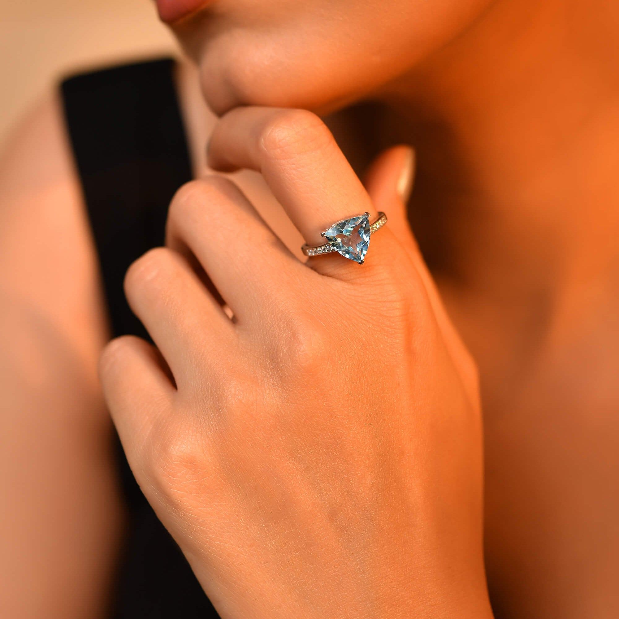 Blue topaz tri Silver ring - 925 Silver Jewellery Meera Jaipur