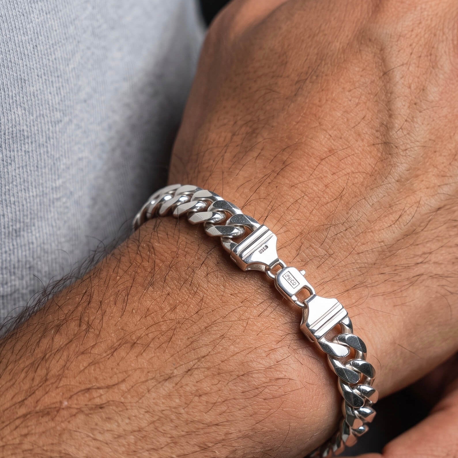 Mens Silver Heavy Cuban Chain Bracelet