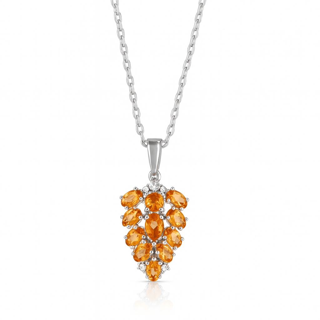 Citrine Cluster Pendant - 925 Silver Jewellery Meera Jaipur